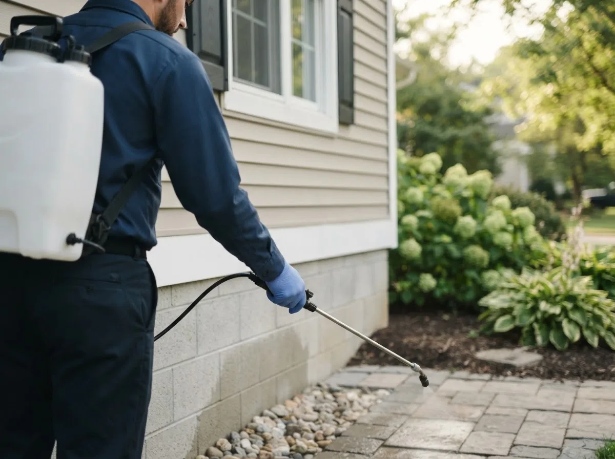 Pest control technician inspecting a home in Hartwick, IA